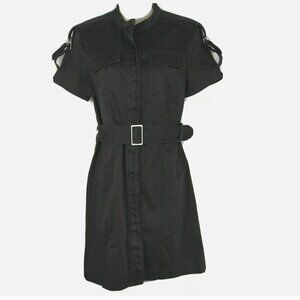 Kenneth Cole EUC black utility button down belted shirt dress size 8